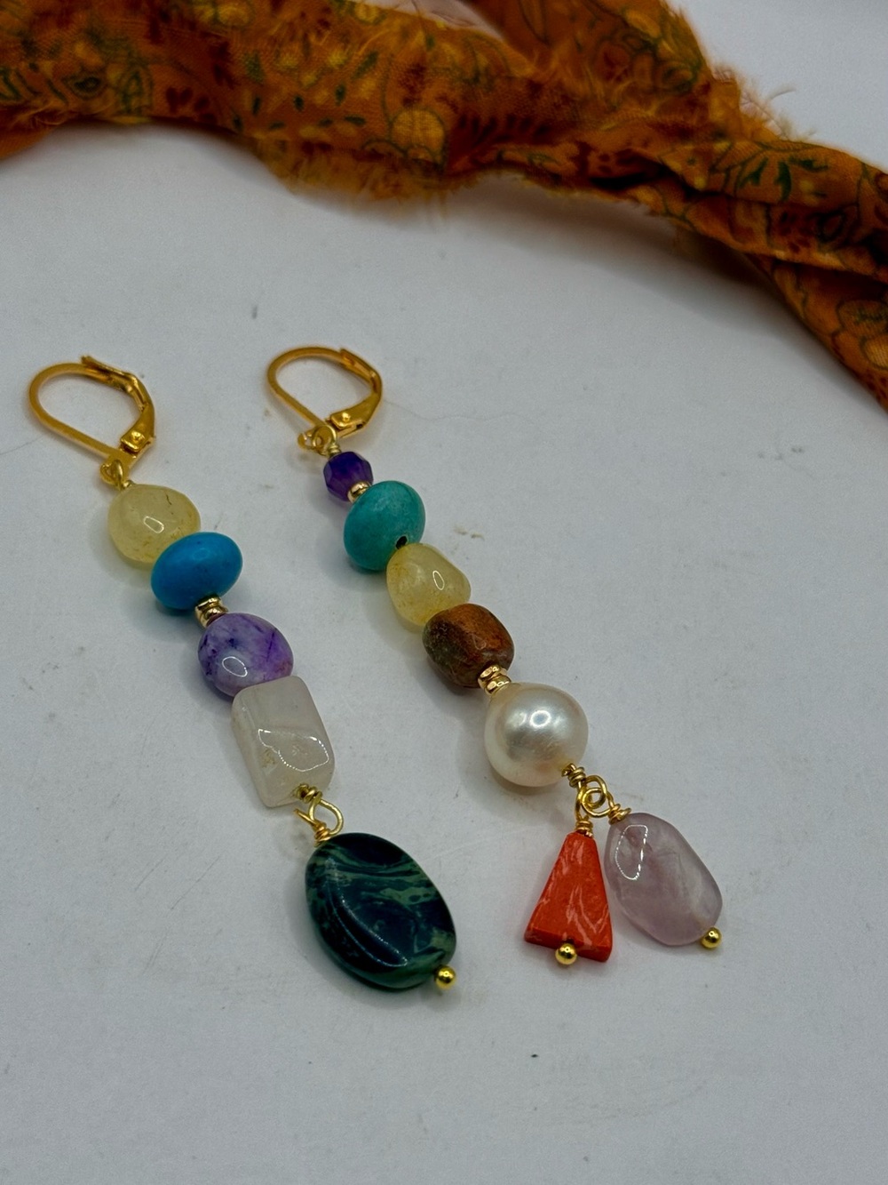 Earrings Asymmetrical mixed Gemstone